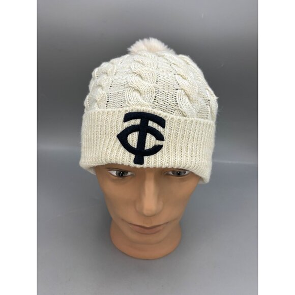 Minnesota Twins MLB New Era Womens Ivory Cable Knit Beanie Pom Cap - Picture 1 of 6